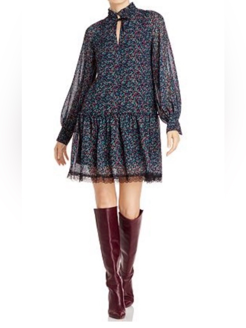See by Chloé Floral Haze Chiffon Mini Dress Navy FR 38 US 6